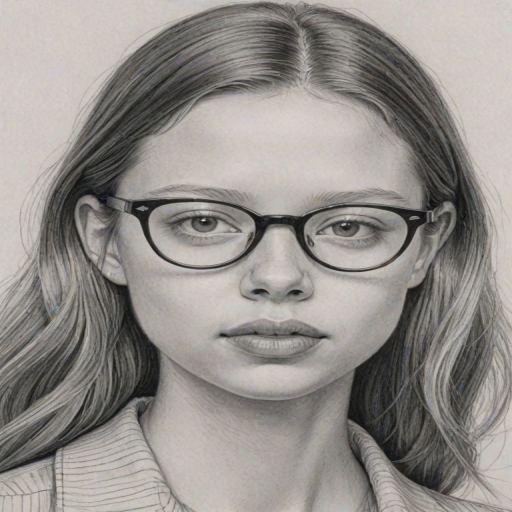 Radiant Mia Goth, pencil sketch, portrait of Magnificent woman 1947s in glasses, hair style beatnik, outline, clear lines, fine lines, 8k