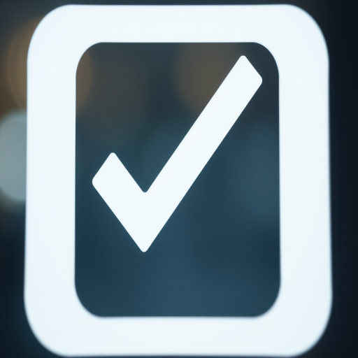 create a high-resolution image of a large checkmark symbol with a minimalistic design, captured with a DSLR camera at f/2.8 aperture, ISO 100, 1/200 sec shutter speed, using a macro lens to emphasize detail and smooth background bokeh