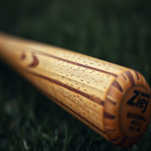 Create a high-resolution image of a baseball bat, shot in a close-up view using a DSLR camera with a 50mm lens, aperture set to f/1.8, ISO 100, and a shallow depth of field to emphasize details and texture.