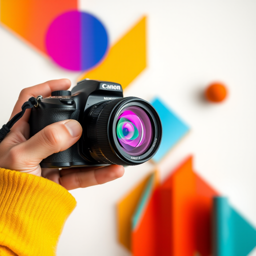 Use a professional DSLR camera with a 50mm lens, aperture f/2.8, ISO 100, adjusted for natural lighting, focus on vibrant colors and textures, capturing abstract geometric shapes and organic forms on a neutral background.
