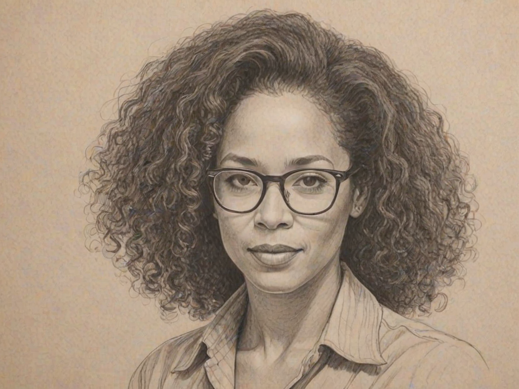 Pleasing Rae Dawn Chong, pencil sketch, portrait of Sublime woman 1952s in glasses, hair style beatnik, outline, clear lines, fine lines, 8k