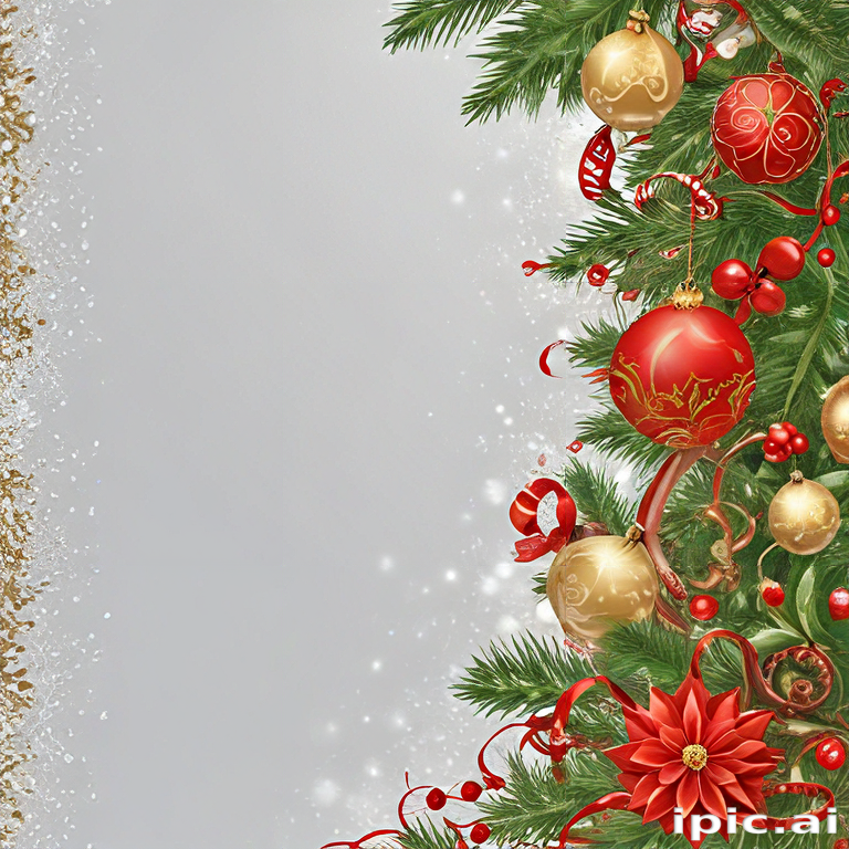 Festive Christmas Tree Adorned with Red and Gold Ornaments and Bows