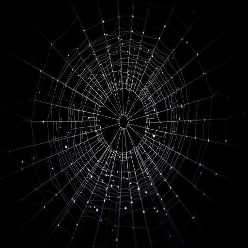 Create a visually stunning image of a sparkling circular web design with radiating lines, captured with a DSLR camera at f/8 aperture, ISO 100, 1/60s shutter speed, shot in macro mode, using a low-angle view with a black background to enhance contrast and clarity.