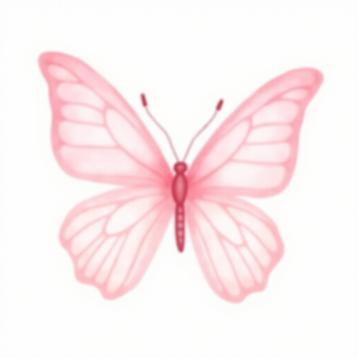 Create a watercolor illustration of a delicate pink butterfly with soft gradient wings, showcasing shades of light pink and cream. The butterfly should be depicted from a side view, highlighting its intricate wing patterns and gentle curves. The background should be minimal to emphasize the beauty of the butterfly.