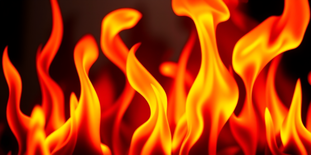 Generate a high-resolution image of stylized flames in varying sizes and shapes, focus on vivid red and yellow colors, shot with a Canon EOS R5 using a 50mm lens, aperture f/2.8, ISO 100, natural light, with a shallow depth of field to enhance clarity and vibrancy.