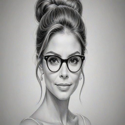Fetching Maria Menounos, pencil sketch, portrait of Attractive woman 1958s in glasses, hair style beatnik, outline, clear lines, fine lines, 8k