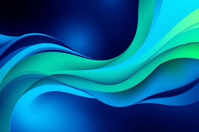 Create an abstract design with flowing curves and geometric shapes, using a vibrant color palette of blues and greens, shot with a DSLR camera at f/2.8, ISO 200, 50mm lens in high dynamic range to enhance details and depth.