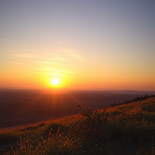Generate a high-resolution image of a serene landscape at sunset, ISO 100, f/11 aperture, 1/250s shutter speed, wide-angle view, taken with a DSLR camera to enhance details and colors.