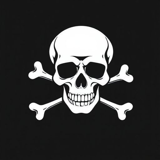 Generate a high-resolution image of a skull and crossbones symbol, 50mm lens, f/8 aperture, ISO 100, natural lighting, frontal view, digital illustration style.