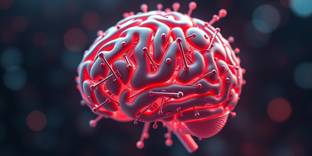 Create a highly detailed 3D rendering of a futuristic brain integrated with intricate circuitry, with soft lighting and a blurred background for depth; use a Canon EOS 5D Mark IV, f/2.8 aperture, ISO 100, and a 50mm lens for sharp focus and vibrant colors.