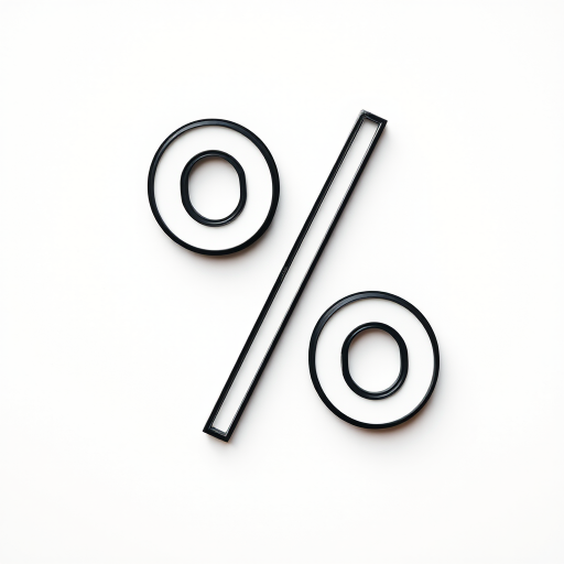 Generate a high-resolution image of a percentage symbol on a plain background, using a DSLR camera with a 50mm lens, aperture f/1.8, ISO 100, and a shallow depth of field for a clean focus.