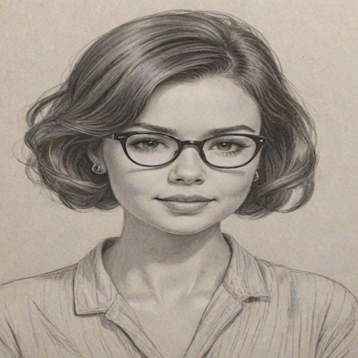 Delightful Ingrid Nilsen, pencil sketch, portrait of Delightful woman 1959s in glasses, hair style beatnik, outline, clear lines, fine lines, 8k