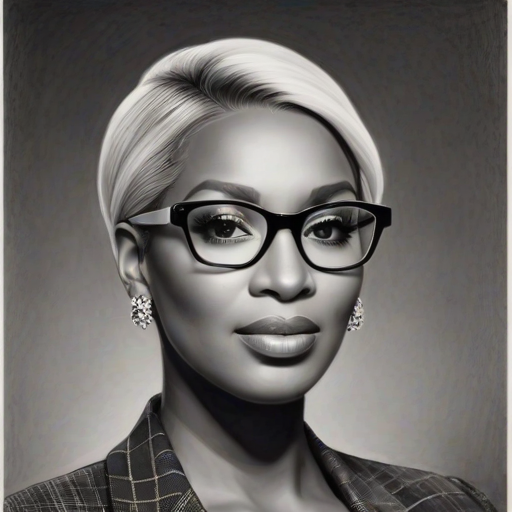 Wonderful Nene Leakes, pencil sketch, portrait of Beauteous woman 1966s in glasses, hair style beatnik, outline, clear lines, fine lines, 8k