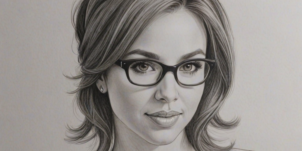 Splendid Lacey Chabert, pencil sketch, portrait of Dazzling woman 1972s in glasses, hair style beatnik, outline, clear lines, fine lines, 8k