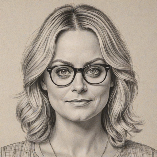Fetching Amy Poehler, pencil sketch, portrait of Attractive woman 1976s in glasses, hair style beatnik, outline, clear lines, fine lines, 8k