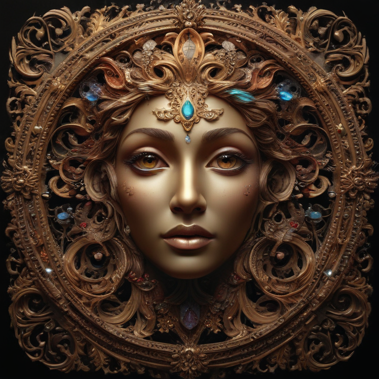 Intricate Ornate Design Featuring a Beautifully Crafted Female Face ...