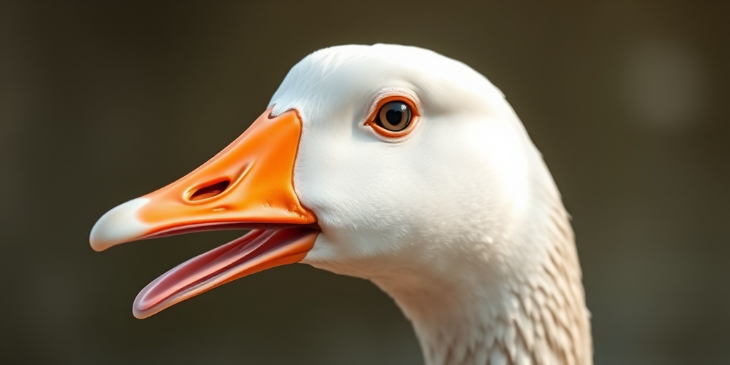 capture a close-up of a goose with a smooth depth of field, ISO 100, aperture f/2.8, 50mm lens, natural light, shallow focus, DSLR camera