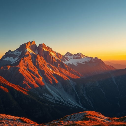 Generate a high-resolution image of a serene mountain landscape at sunrise with soft golden light illuminating the peaks, using a Canon EOS R5, f/8 aperture, 1/1000 shutter speed, ISO 100, captured from a wide-angle view, in landscape orientation, with a focus on vibrant colors and clarity.