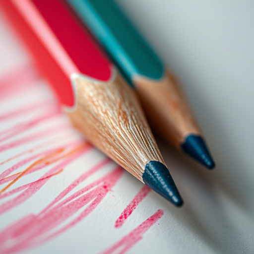 Generate an image of a pencil drawing with a vibrant color palette, captured using a Canon EOS R5 at f/1.8, ISO 100, shutter speed 1/200s, in macro view, with a soft focus style.