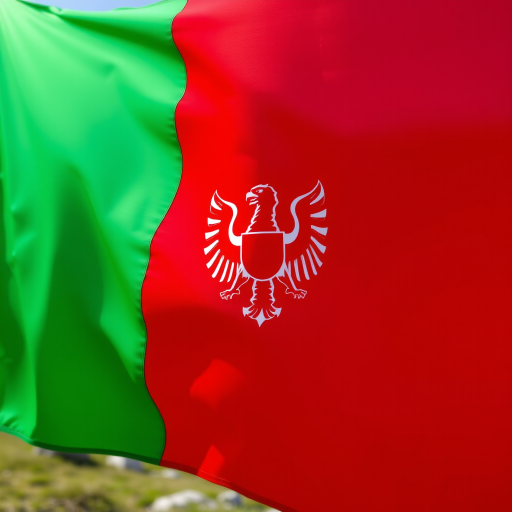 Create an image of the Bulgarian flag with vibrant colors; use a DSLR camera, 50mm lens, aperture f/8, ISO 100, shot in natural light, landscape view, high resolution.