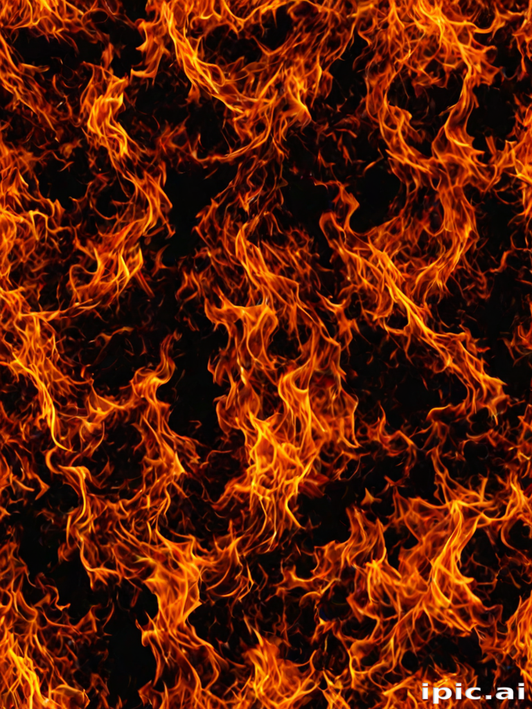Dynamic and Lively Flames Dancing Against a Dark Background in Motion.