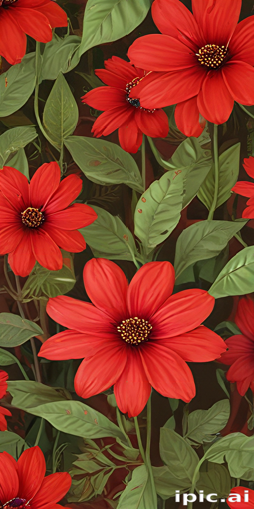 Vibrant Red Flowers Blooming Amidst Lush Green Leaves in a Garden Setting