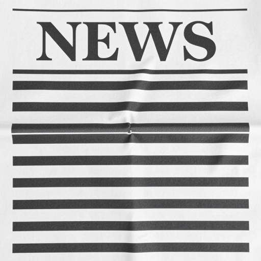 Generate a high-resolution image of a modern newspaper layout featuring the word "NEWS" prominently at the top, with alternating black and white horizontal stripes below, captured with a DSLR camera at f/8 aperture, 50mm lens, ISO 100, using a top-down view for a clean and professional appearance.