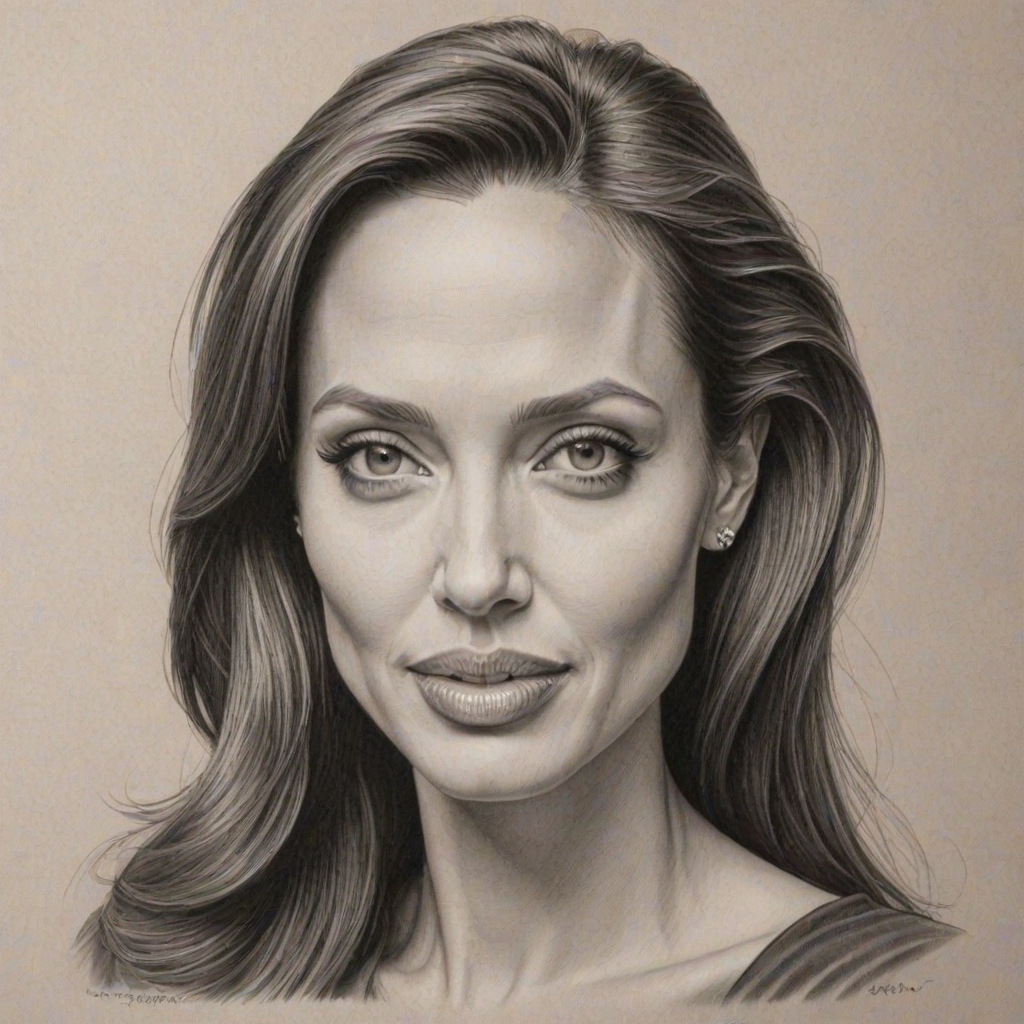 Angelina jolie caricature. A pencil-drawn caricature of the actress Angelina Jolie