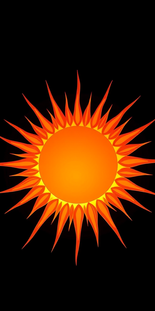 Create a high-resolution vector image of a stylized sun with rays emanating from it, captured with a DSLR camera at f/2.8 aperture, 1/125 shutter speed, ISO 100, in a direct overhead view using a macro lens for enhanced detail and clarity.