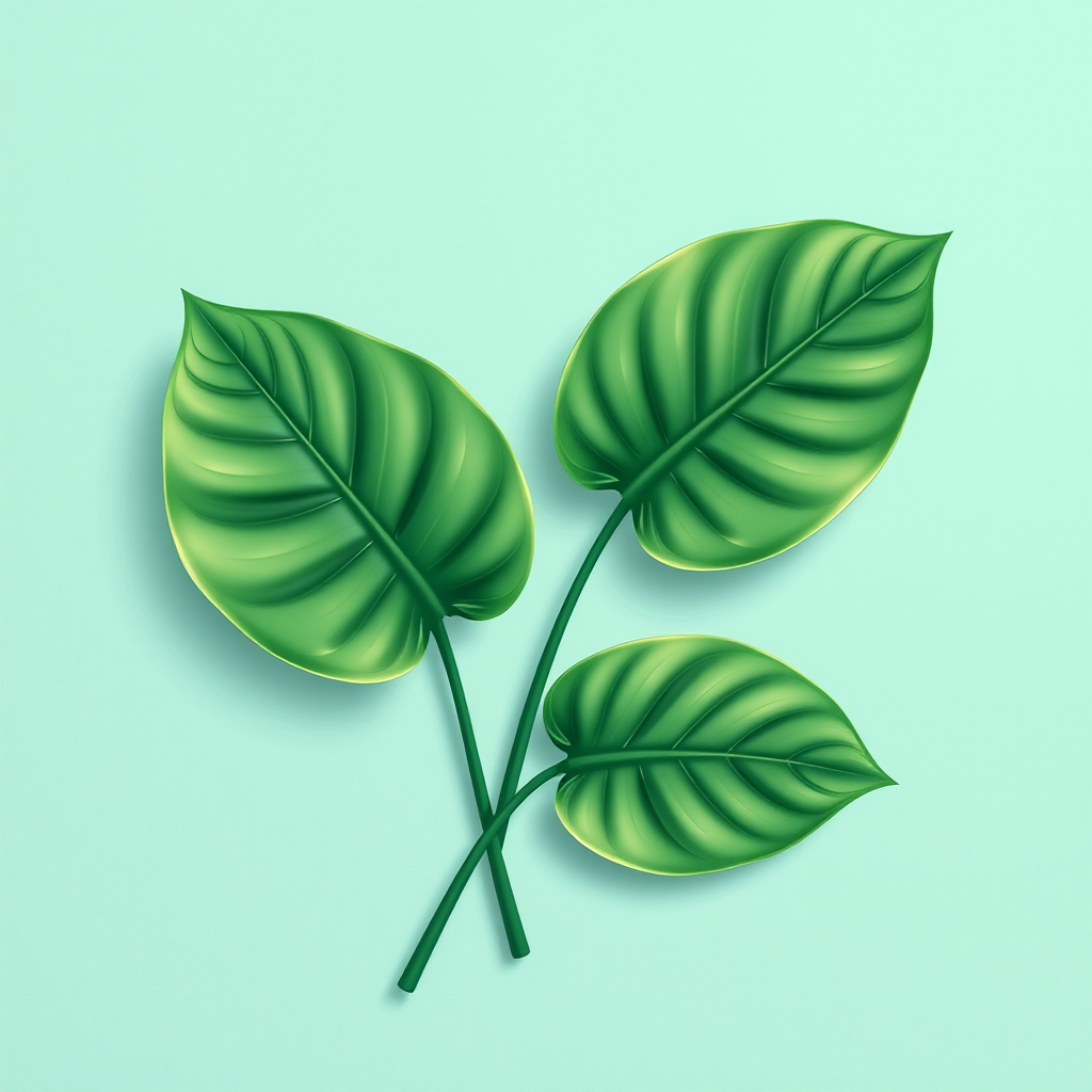 Create a vector-style illustration of three monstera leaves with a textured mint green background, using a 50mm lens, f/4 aperture, ISO 100, shot from a top-down view to enhance texture and detail.