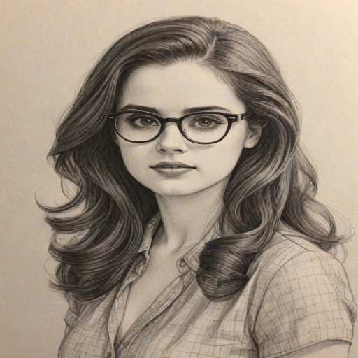 Splendid Vanessa Marano, pencil sketch, portrait of Dazzling woman 1952s in glasses, hair style beatnik, outline, clear lines, fine lines, 8k
