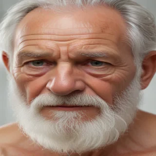 shirtless old man