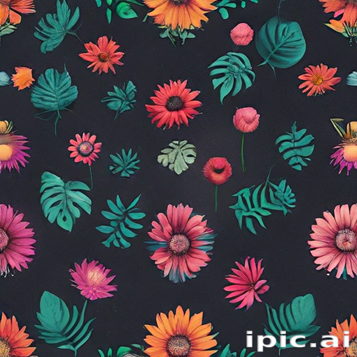 Vibrant Floral Pattern with Colorful Flowers and Lush Green Leaves