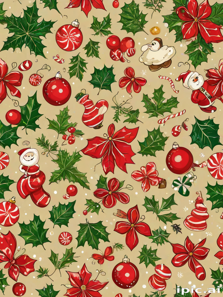 Festive Holiday Pattern Featuring Ornaments, Snowmen, and Christmas ...