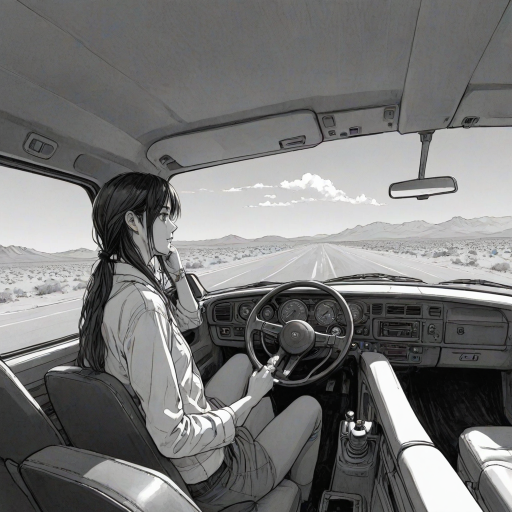 score_9, score_8_up, score_7_up,<lora:H001PXL:1>,<lora:add-detail-xl:.3>,  manga, monochrome, comic, side shot, flat angle,
highway, desert, driver, interior,
 zPDXL