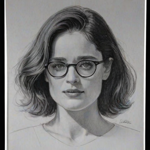 Fascinating Robin Tunney, pencil sketch, portrait of Sublime woman 1922s in glasses, hair style beatnik, outline, clear lines, fine lines, 8k