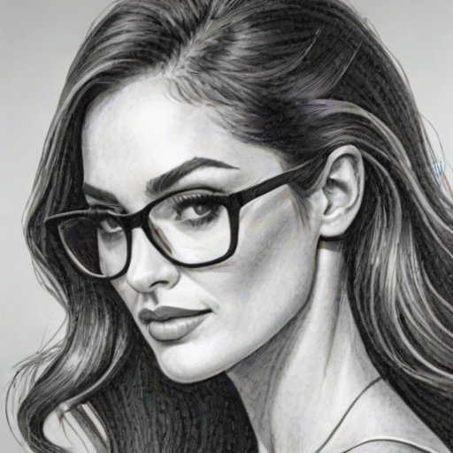 Fetching Nikki Bella, pencil sketch, portrait of Bewitching woman 1960s in glasses, hair style beatnik, outline, clear lines, fine lines, 8k