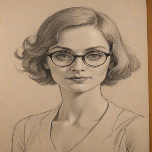 Pleasing Malin 'kerman, pencil sketch, portrait of Superb woman 1924s in glasses, hair style beatnik, outline, clear lines, fine lines, 8k