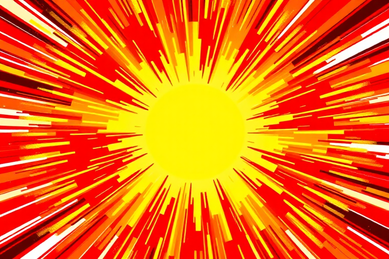 create a vibrant explosion graphic with a central bright yellow sun, surrounded by a fiery red and orange burst, using a high-resolution camera at f/8 aperture, 1/200 sec shutter speed, 35mm lens, and a vivid color profile to enhance image quality