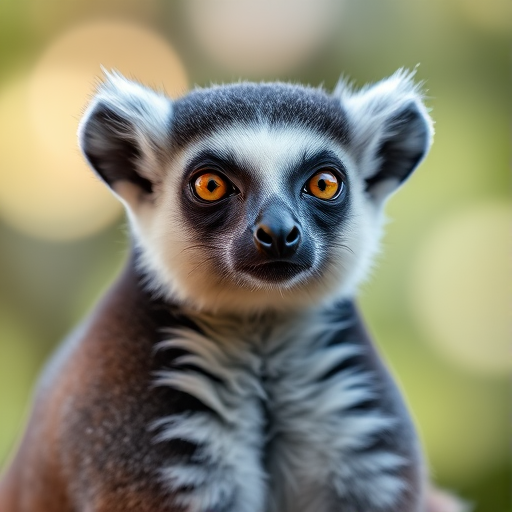 portrait of a lemur with sharp focus and soft bokeh background, 85mm lens, f/1.8 aperture, ISO 200, natural lighting, shot with a DSLR camera