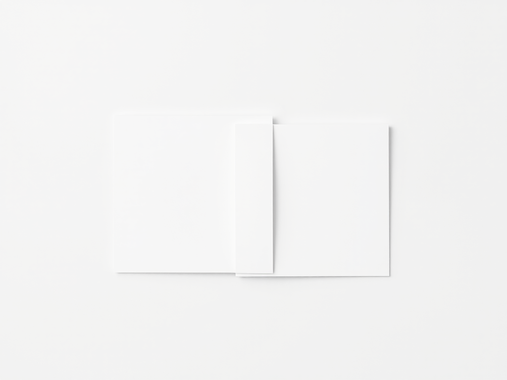 Create an image of two overlapping blank squares in a minimalist design style against a light gray background, using a Canon EOS R5 with a 50mm lens, aperture f/2.8, ISO 100, and a soft light setup to enhance clarity and depth.