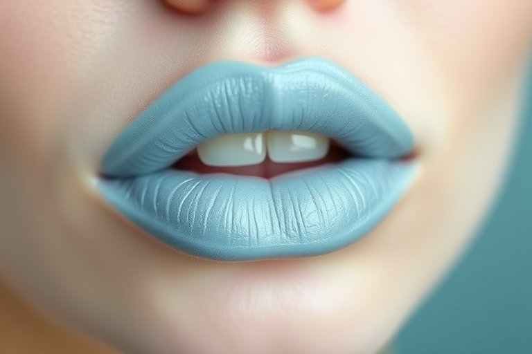 Serene "Aqua Mist" lip design showcases a cool, pale blue base with a frosted finish, reminiscent of tranquil ocean waves and ideal for creating a calm, ethereal appearance