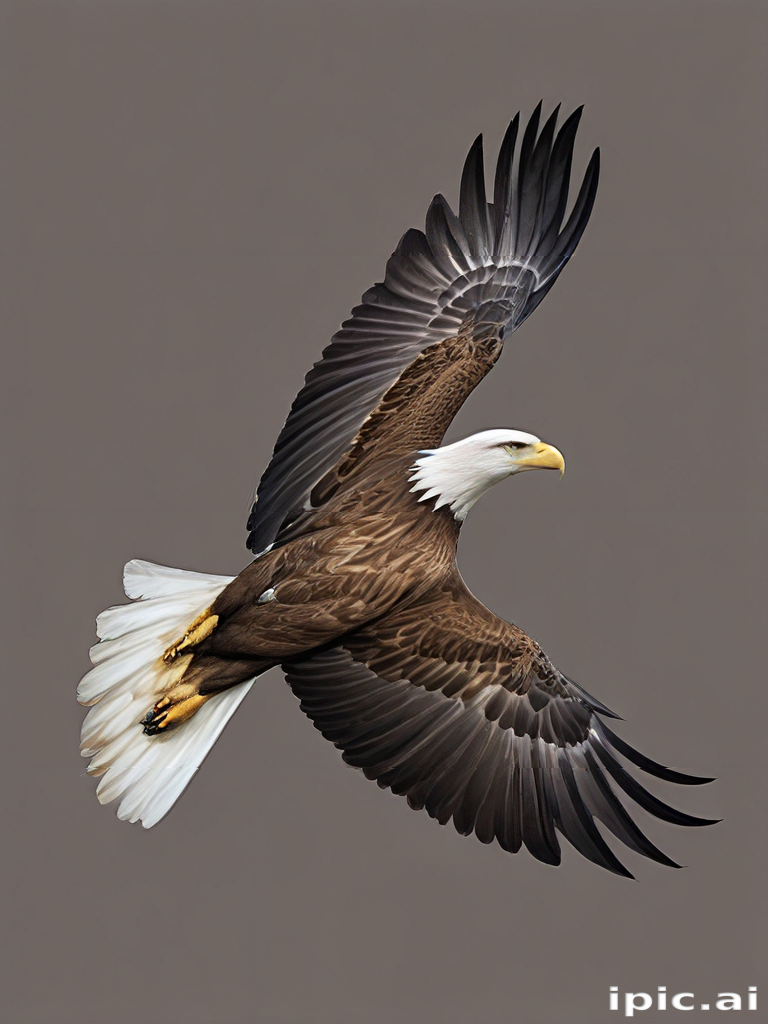 Majestic Bald Eagle Soaring Gracefully Through the Clear Blue Sky Above.