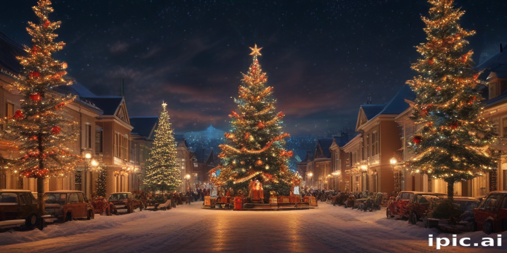 Enchanting Winter Night Scene with a Beautifully Decorated Christmas Tree