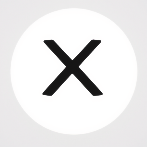 Create a high-resolution image of a large black 'X' symbol inside a white circular background, using a DSLR camera with a 50mm lens, aperture set to f/2.8, ISO 100, and a shallow depth of field to highlight the subject against a soft background blur.