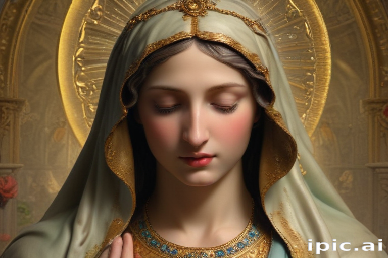 Serene Portrait of a Woman with a Radiant Halo and Peaceful Expression