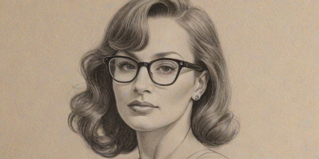 Exquisite Lisa Ann Walter, pencil sketch, portrait of Stunning woman 1934s in glasses, hair style beatnik, outline, clear lines, fine lines, 8k