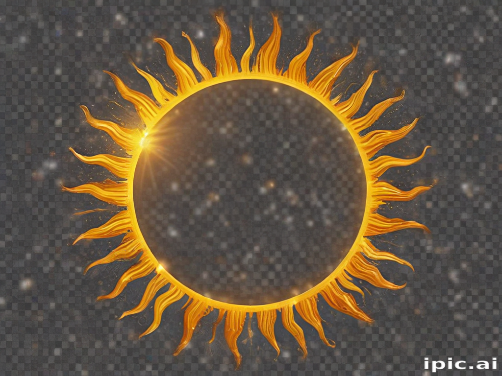 Radiant Golden Sun with Vibrant Rays Against a Transparent Background