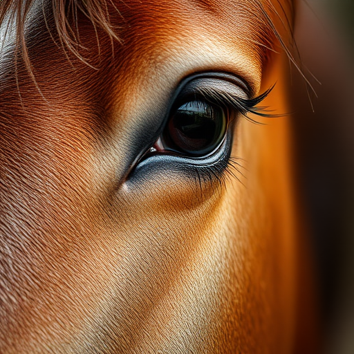 close-up of a horse's eye with detailed eyelashes, soft natural light, shallow depth of field, 85mm lens, f/1.8 aperture, ISO 200, captured with a DSLR camera, portrait orientation, focusing on texture and emotion in the eye