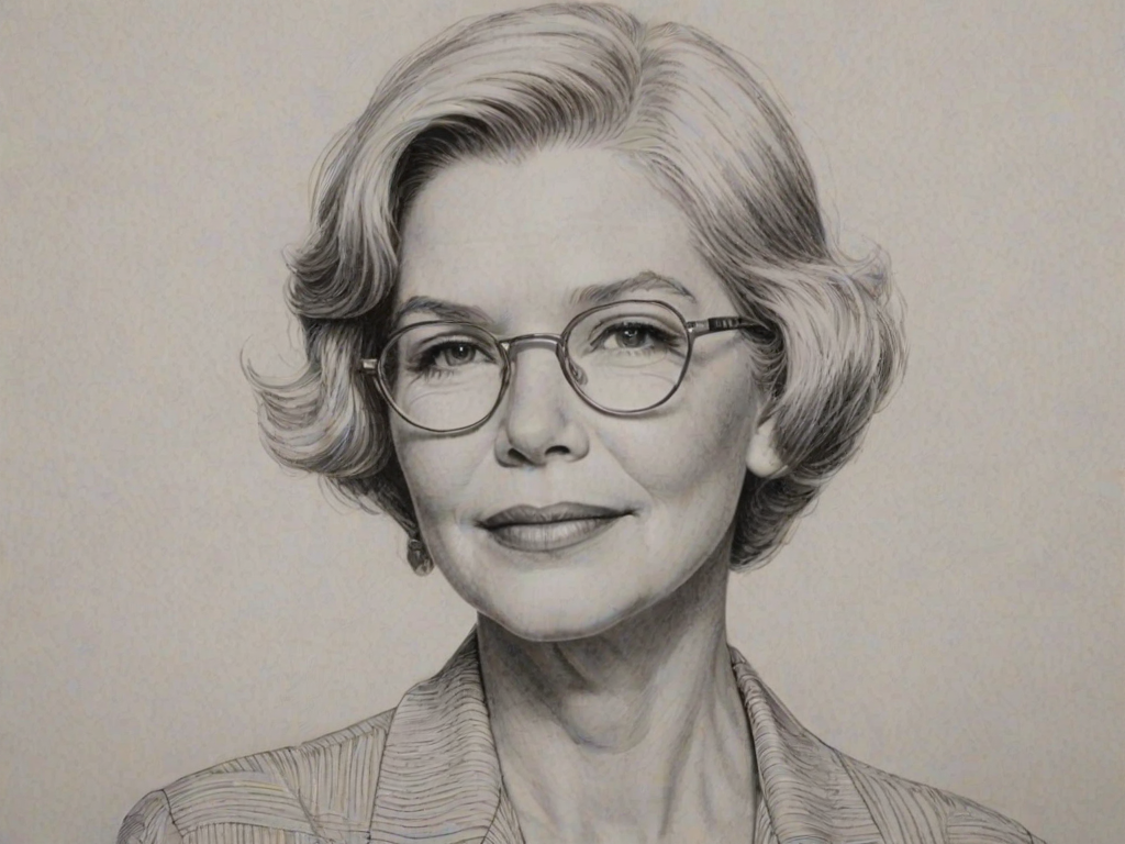 Lovely Ellen Burstyn, pencil sketch, portrait of Stunning woman 1924s in glasses, hair style beatnik, outline, clear lines, fine lines, 8k